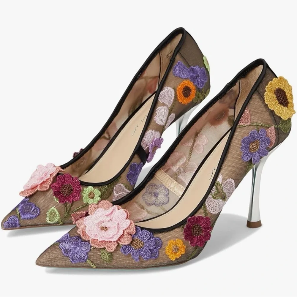 Betsey Johnson Aimey Floral Applique Mesh Pump Sz 8 - Picture 1 of 10